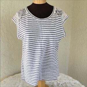 The Limited sleeveless top Womans Large stripe lace gray and white